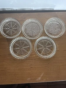 Set Of 5 Vintage Sawtooth Side Raised Star Quilted Base 3.5" Glass Coasters - Picture 1 of 3