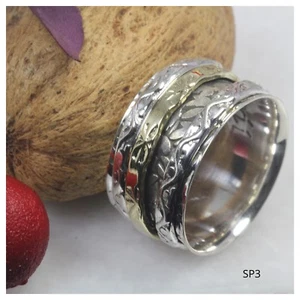 Dual Tone Bali Sterling Silver 925 Wide Heavy Band Spinner Ring Meditation Ring - Imagen 1 de 5