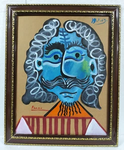 PABLO PICASSO OIL ON CORRUGATED CARDBOARD Buste d'homme WITH FRAME VERY NICE - Picture 1 of 10