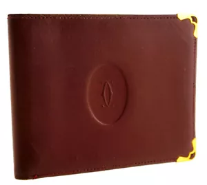 Authentic Vintage CARTIER Burgundy Leather Bifold ID Window Mens Wallet - Picture 1 of 10