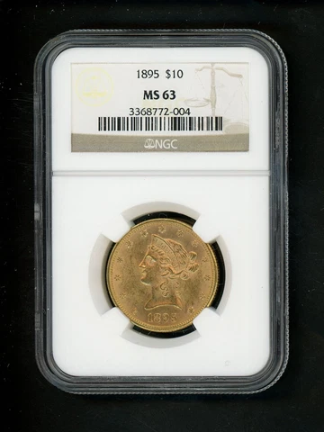 1895 US $10.00 Gold Liberty $10 Eagle NGC MS 63 UNC Orig. Surfaces Spot Free GEM Cover