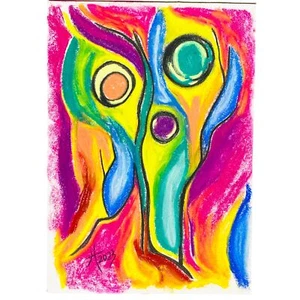 Hear Me Soft Pastel Handmade Original Painting Colorful Wall Art Matted 11x14in - Picture 1 of 10
