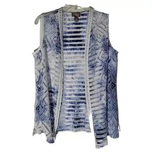 Chicos Cardigan Womens Small (0) Blue Stripe Geo Tie Dye Burnout Hippie Retro - Picture 1 of 9