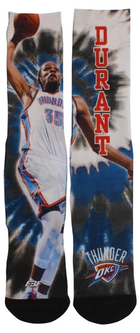 For Bare Feet Mens Oklahoma Thunder NBA Kevin Durant Tie Dye Crew Socks Blue L Cover