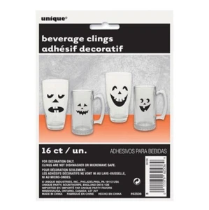 16 HALLOWEEN BEVERAGE DRINK CLINGS MARKERS PARTY PUMPKIN FACES #62536 - Picture 1 of 6