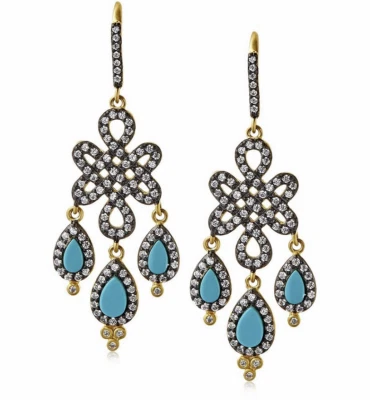 Freida Rothman 925 Love Knot Drop Earrings Turquoise and CZ 14K YG Plated NWTOB - Image 1 of 4