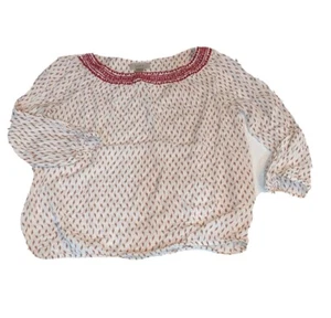 Ann Taylor LOFT White Red Lightweight Blouse Smocked Neck Line Printed Top - Picture 1 of 8