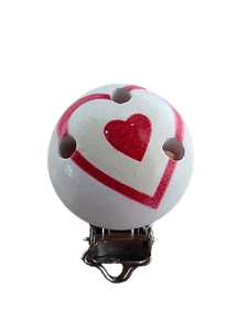 Clip Pince Attache Tetine en Bois Rond 3cm Coeur Rouge - Picture 1 of 1