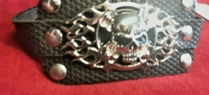 Leder Herren Armband - Totenkopf & Flammen - Handgefertigt - USA - Bild 1 von 8