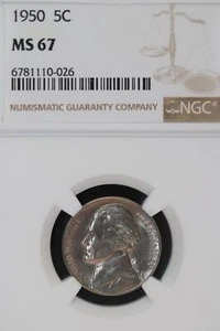 1950 Jefferson Nickel NGC MS67 *DoubleJCoins* JL1100-153 - Picture 1 of 2