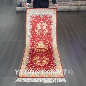 2.5'x6' Handmade Silk Hallway Rug Runner Red Dragon Luxury Carpet L046H