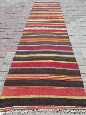 Corredor Kilim de Lana Turca de Colección, Corredor de Alfombra, Alfombra Corredor, Alfombra Larga 28"x112" Foto 1 de 4