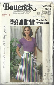 VINTAGE-BUTTERICK 5323-10 WOMEN T-SHIRT & WARP SKIRT-AS-IS USED-PRINTED IN USA - Picture 1 of 2