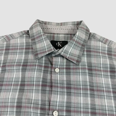 Calvin Klein Men’s 15 32/33 Gray White Check Long Sleeve Button Up Dress Shirt - Image 1 of 4