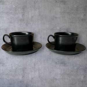 Wedgwood Etruria & Barlaston Matte Black Cup & Saucer Set – Vintage Solid Black - Picture 1 of 11