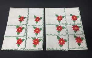 Hermosas 12 servilletas navideñas vintage bordadas a mano con bordes verdes de pascua - Imagen 1 de 4