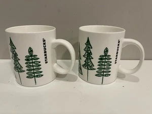2 Starbucks Mug Christmas Tree Evergreen Trees Holiday Coffee Cup 2015 12fl oz - Picture 1 of 4