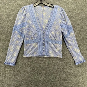 Free People Bluse mittelblau Knopfleiste Fairycore Cottagecore romantisch feminin - Bild 1 von 10