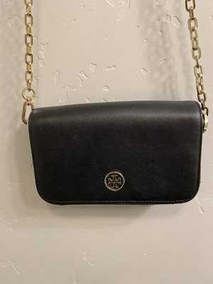 Tory Burch Robinson Black Saffiano Leather Mini Chain Handbag Beautiful Gift Box - Image 1 of 4
