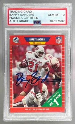 84597507 Barry Sanders 1989 Pro Set #494 Rookie RC Auto PSA 10 Foto 1 de 3