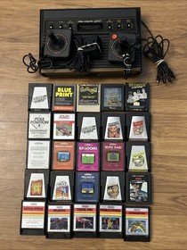 Atari 2600 Woodgrain 6 Switch Console W/ Power 25 Rare Games Remotes Tested