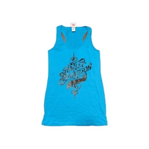 00s Y2k Harley Davidson Studded Graphic Tank Grunge Biker Blue 2XL USA - Picture 1 of 9