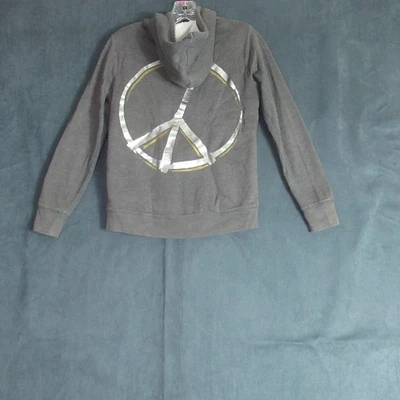 Justice Hoodie Girls Size 12 Gray Peace Sign Sherpa Lined Fleece Full Zip Jacket - Image 1 of 4