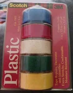 Vintage 5 Color Scotch 3M Plastic Tape 190T in Original Packaging Made in USA - Picture 1 of 2