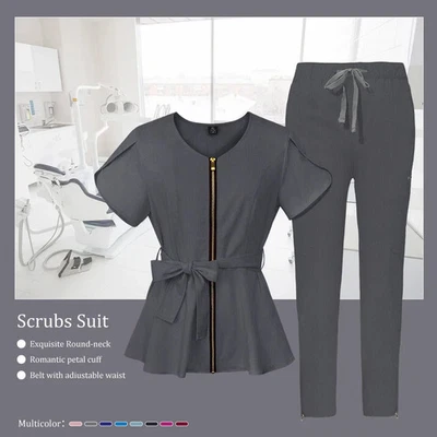 Women Medical Scrub Set Nurse Uniform Short Sleeve Beautician Clinic Work Suit - Image 1 of 4