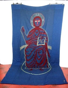 ANTIQUE Vtg ORTODOX CHRIST PANTOCRATOR LARGE TENT RUG TAPESTRY HAND EMBROIDERED - Bild 1 von 24