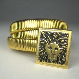 Accessocraft Belt Lion Buckle Size XS Goldtone 26 Metal Stretch Vintage Snake - Picture 1 of 10