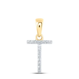 10kt Yellow Gold Womens Round Diamond T Initial Letter Pendant 1/20 Cttw - Picture 1 of 1