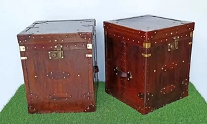 Set of two Side Table Occasional Trunks/Chests Finest Leather Brown Home Decor - Picture 1 of 6