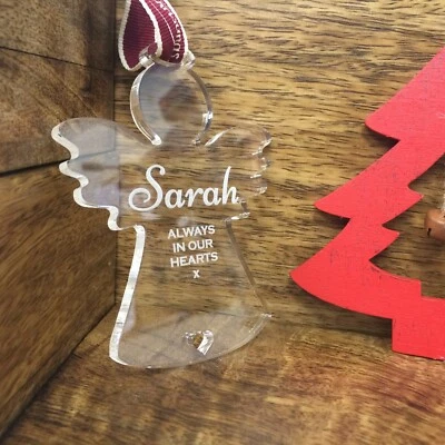 Personalised Christmas Tree Acrylic Handmade Angel Memorial Decoration Bauble