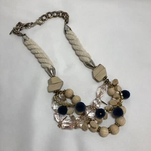 Plunder Schmuck Design Libby Kristall Stein Holz Perlen Kordel Halskette Blau Bommel - Bild 1 von 2