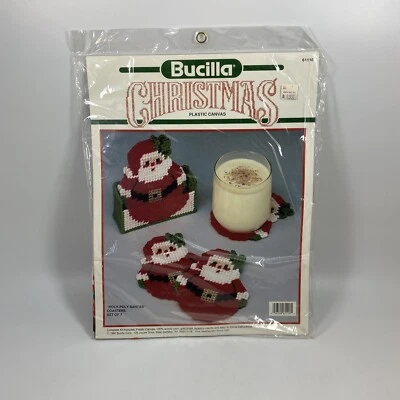 Bucilla "Roly-Poly Santa's" Christmas Plastic Canvas 6 Coasters and Holder Kit - Image 1 of 2