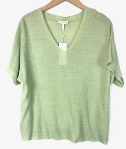 $158 Eileen Fisher XXS Aloe Lino Orgánico Tejido Cuello en V Profundo Top NUEVO - Imagen 1 de 7