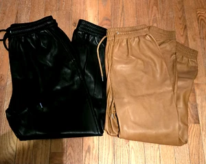 pair BAGATELLE pleather PANTS brown& black elastic waist ankle sz M JOGGER - Picture 1 of 9