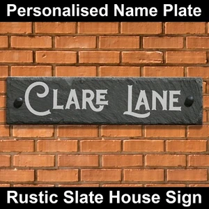 Personalised Rustic Engraved Slate House Sign Farmhouse Plaque Road Name Plate - Picture 1 of 1