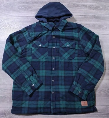 Cloudveil Mens X-Large Shirt Jacket Quilted Flannel Green Plaid Long Sleeve Foto 1 de 4