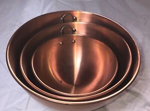 Vtg Copper Mixing Bowl Set Brass Handles Made in Korea 3 Nesting Bowls