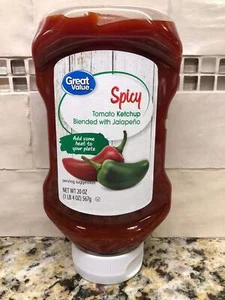 Great Value Spicy Tomato Ketchup 20 oz Bottle Catsup French Fries Hot - Picture 1 of 4