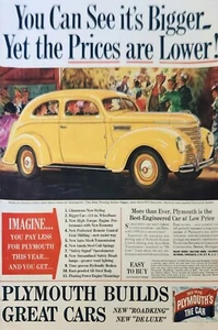 1938 Plymouth yellow Car Vintage Ad you can see its bigger - Picture 1 of 1