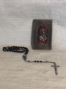 VINTAGE SECRED HEART HOME BLESSING METAL PLAQUE W/Rosary - Picture 1 of 12