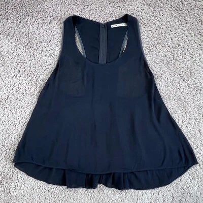 ALICE OLIVIA Black Leather-Trim Flowy Racerback Scoop Neck Tank Top Womens S Zip - Image 1 of 4