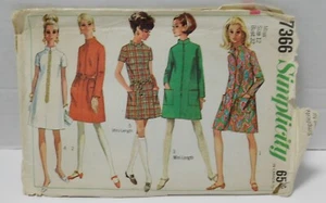 1967 Simplicity Cut Pattern 7366 Front Zip Pant Dress Size 12; Bust 32 - Foto 1 di 2