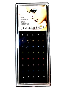 set of 40 pcs women surgical steel nose multicolor studs - Picture 1 of 2