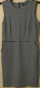 $125 Ralph Lauren Womens Navy/White Striped Stretch Dress Pockets Sz M New - Picture 1 of 7