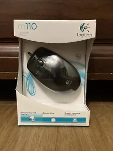 Logitech M110 Full Size Mouse Black Wired Brand New & Sealed Plug & Play Smooth - Picture 1 of 4