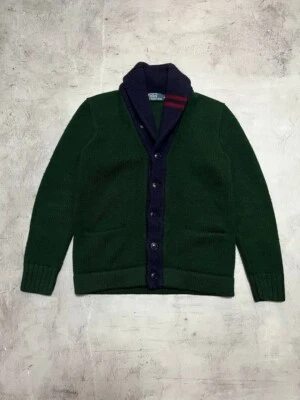 Cárdigan de lana Polo Ralph Lauren vintage con cuello chal universitario verde talla S años 90 Foto 1 de 4